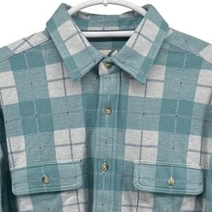 Fair Harbor Mens Teal Grey Plaid Long Sleeve Button Down Shirt Size M Stretch